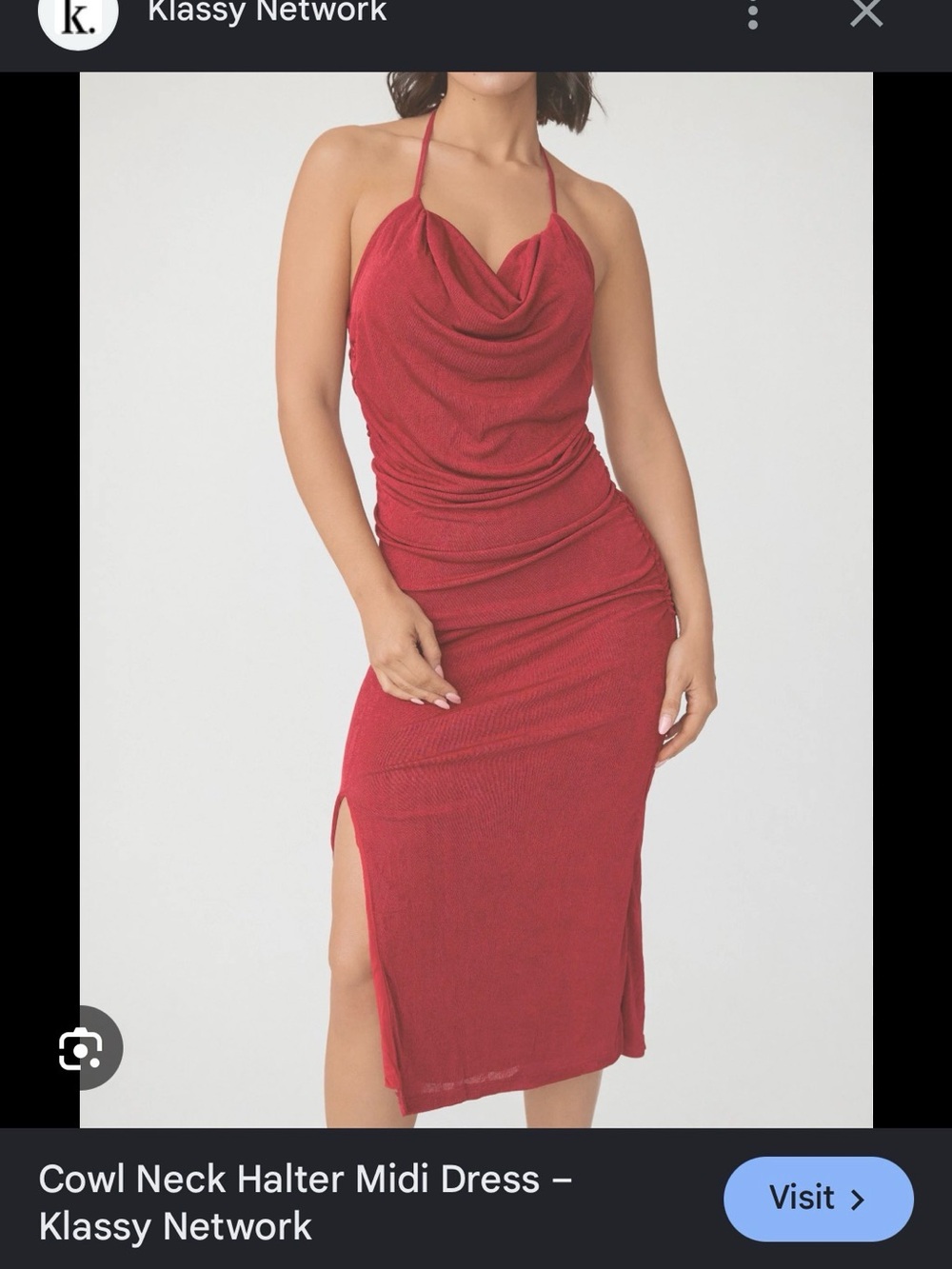 Klassy Network Red Cowl Neck Halter Midi Dress- NEW/NEVER WORN with tags